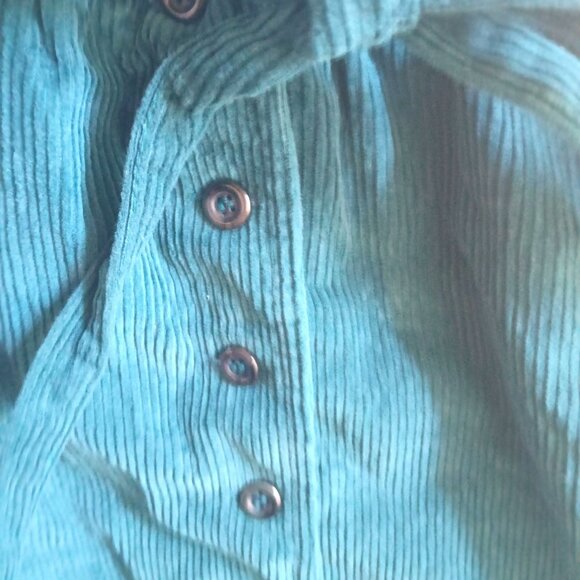 True Vintage Jumper Dress 5 1970's Boho Teal Corduroy Sleeveless Midi Belted - Picture 3 of 8